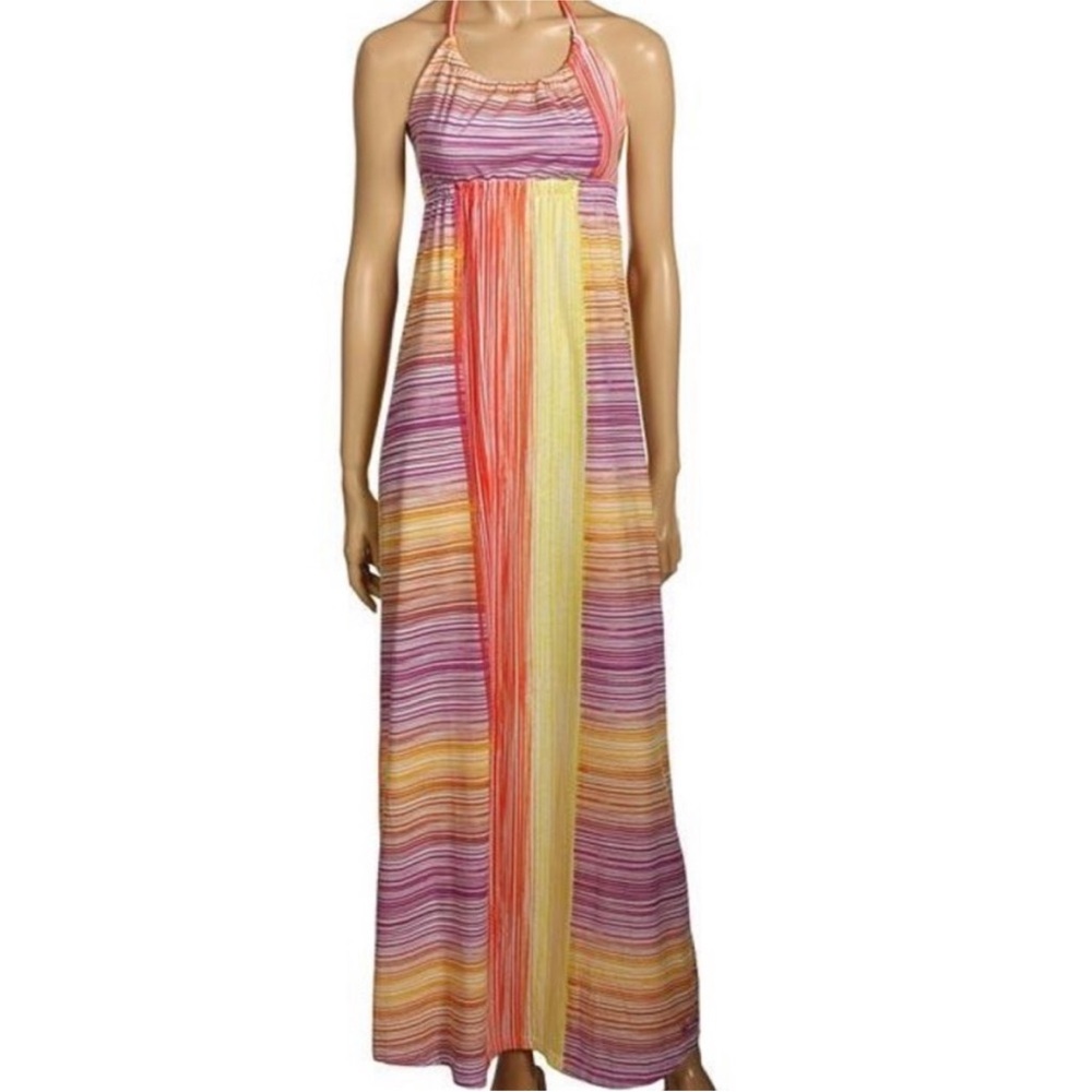 Rip Curl Multicolor Striped Boho Open Back Maxi Dress NWOT